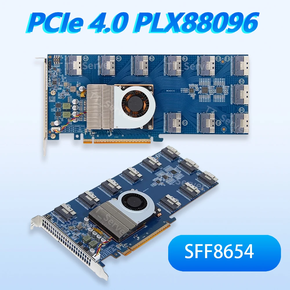 PLX88096 Expansion  Riser Card To 5 PCIE 4.0 X16 or 10 PCIE 4.0 X8 Via Connect U.2 Hard Drives No Disassembly SFF8654 SWITCH