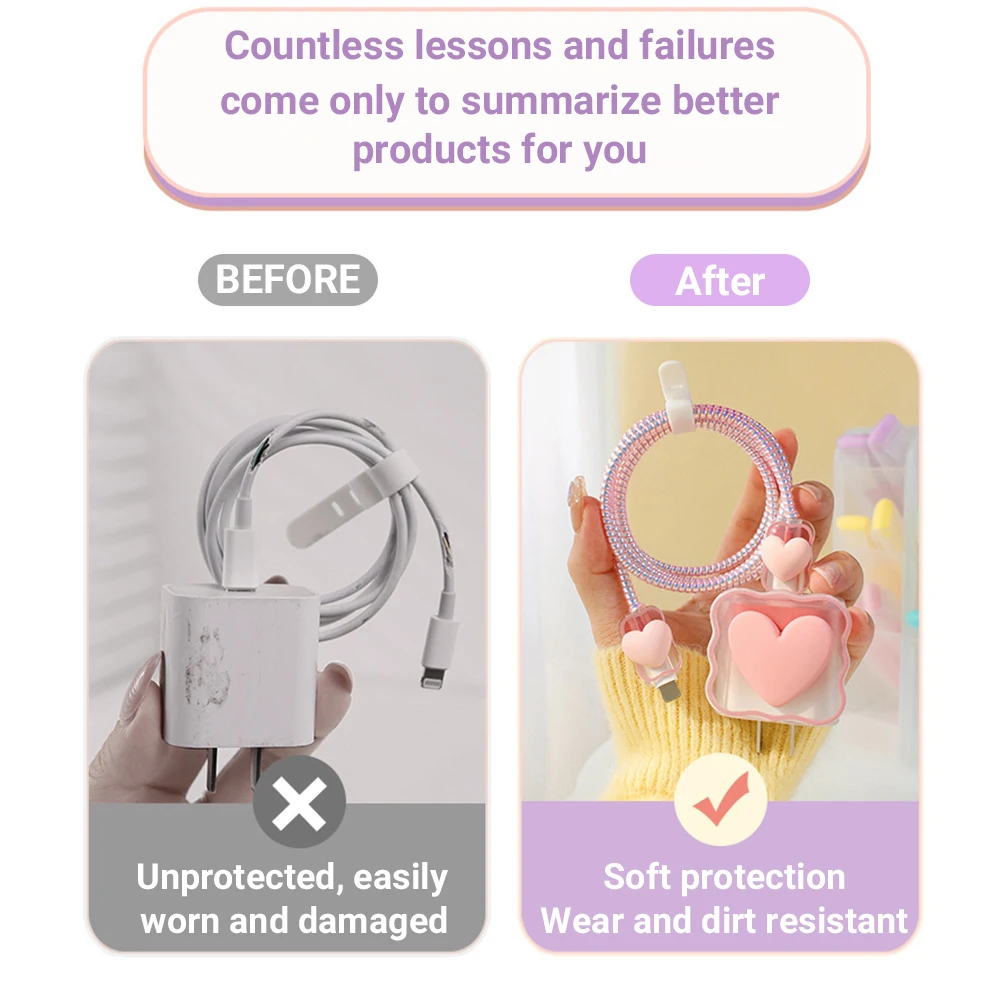 Love Heart Charger Cable Protector Case For iPhone 17 Pro Max 16 15 14 18w 20w Charging Head Cover Wire Winder Cable Organizer view 5