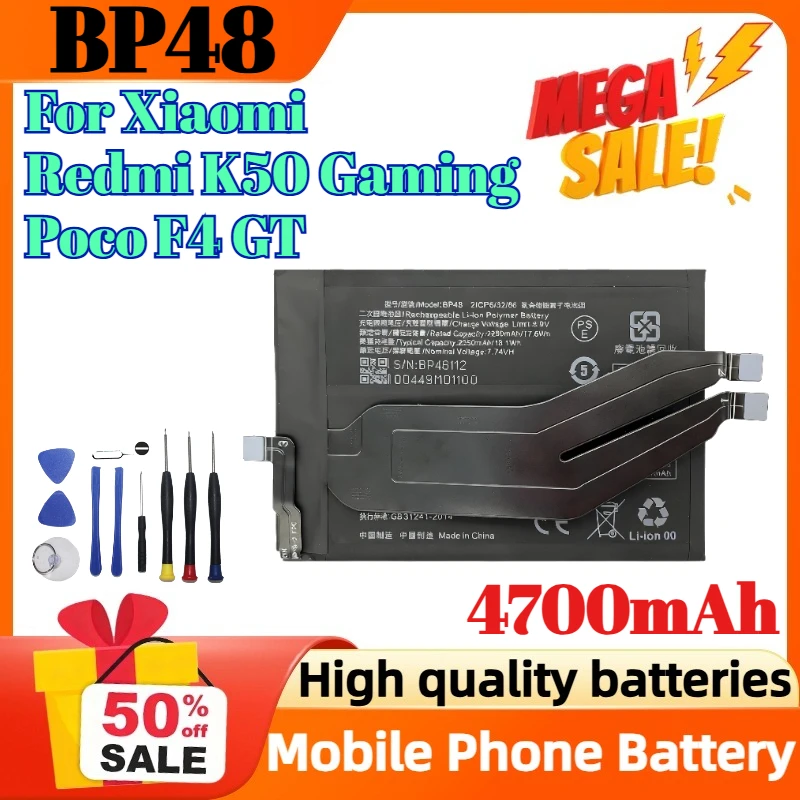 

4700mAh Mobile Phone Battery BP48 For Xiaomi Redmi K50 Gaming/Poco F4 GT Battery +Tools
