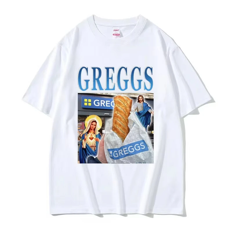 Greggs Homage Bakery Chain Funny Meme Graphic T Shirt Men Women Vintage Clothing Tees Casual Cotton Oversized T-shirt Streetwear