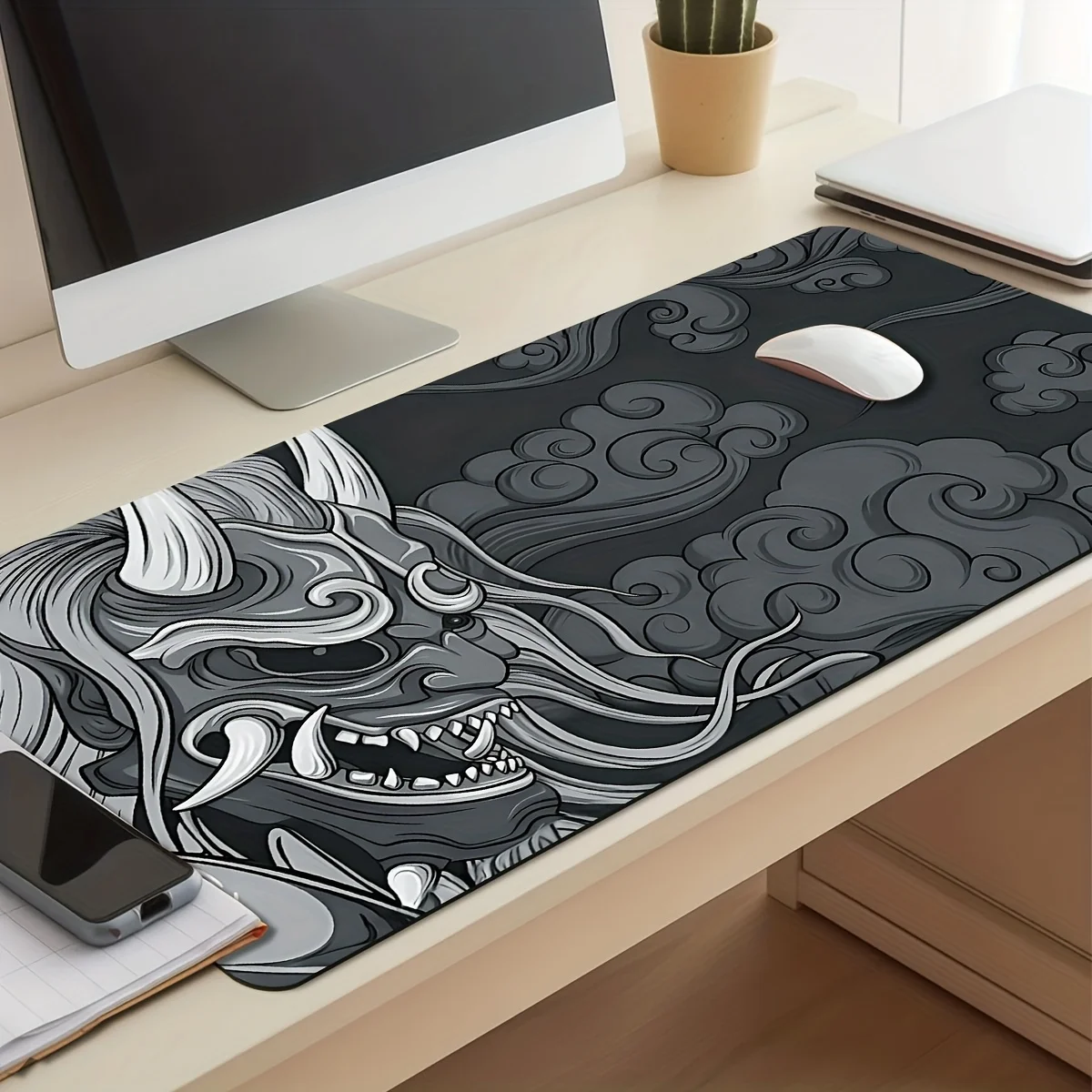 Extended Gaming Keyboard Pad, Durable Mouse Pad, Laptop Keyboard Pad, Study Desk Protector Mat - Black and Gray Devil Pattern