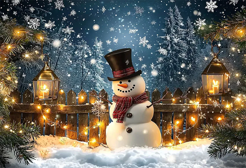 Mehofond Christmas Snowman Wooden Fence Backdrops for Photography Family 2024 Xmas Snowy Starry Night Decor Background Studio