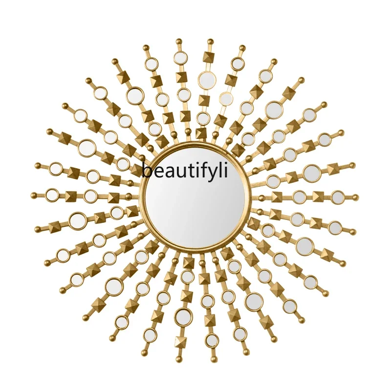 

Round sun decorative mirror fashionable background wall wall decorative mirror bedroom living room entrance decorative mirr