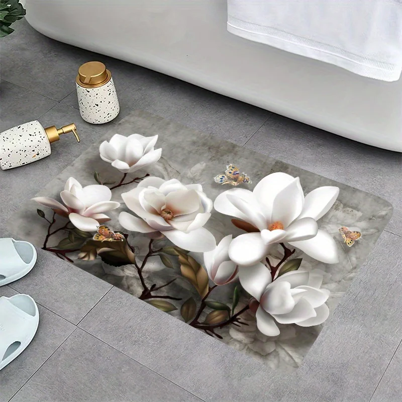 Magnolia Flower Printed Carpets Bathroom Bathtub Side Non-slip Floormat Bedroom Bedside Footmat Living Room Home Decoration Rugs