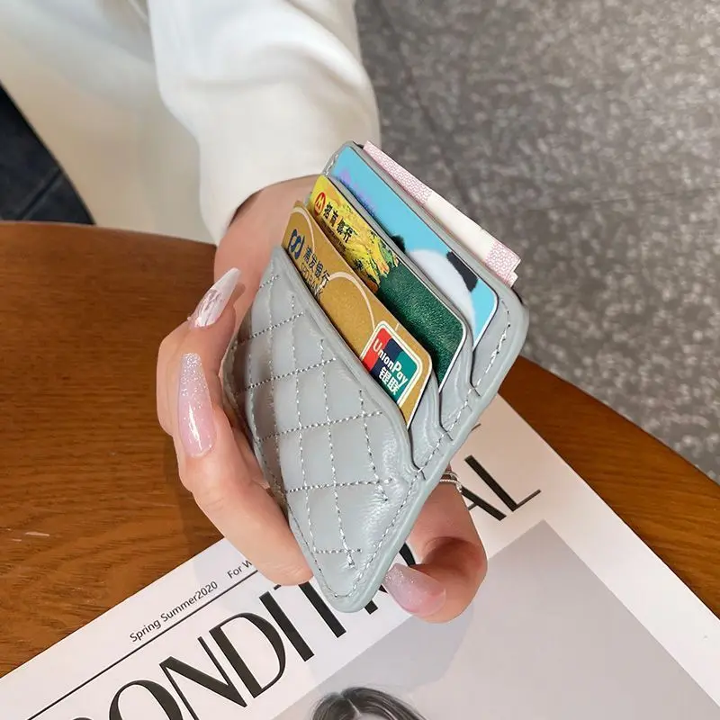 Ultra Slim Card Holder PU Leather Quilted Small Wallet Women ID Case Mini Purse Multi Slot Travel Credit Pocket Organizer Bag