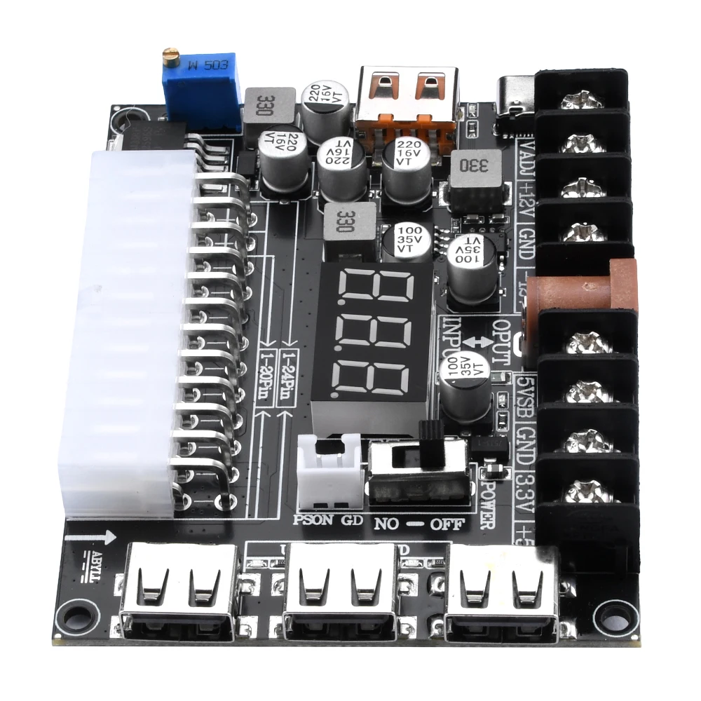 20/24 Pin Atx Power Adapter Board, Power Module Adapter, einstellbare Spannung mit roter Digitalanzeigeunterstützung für Pd2.0/Pd3.0