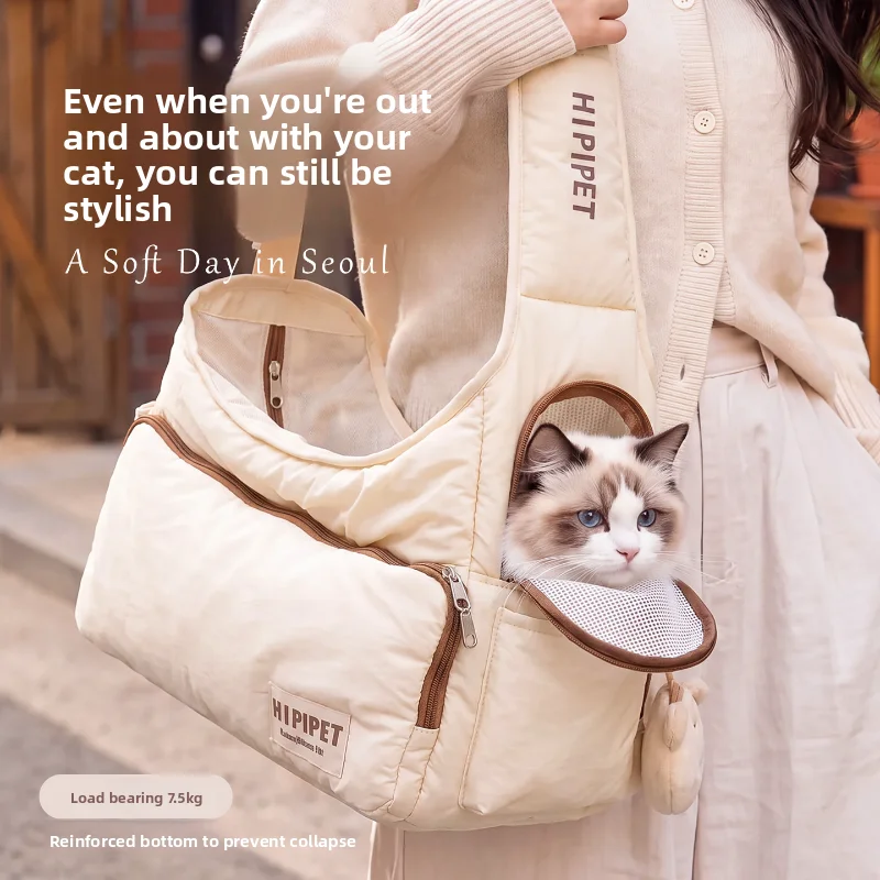 Soft Girl Aesthetic Dot Puffer Pet Sling Bag Large Space Anti Escape Breathable Cat Dog Carrier For Autumn Winter Outdoor Travel