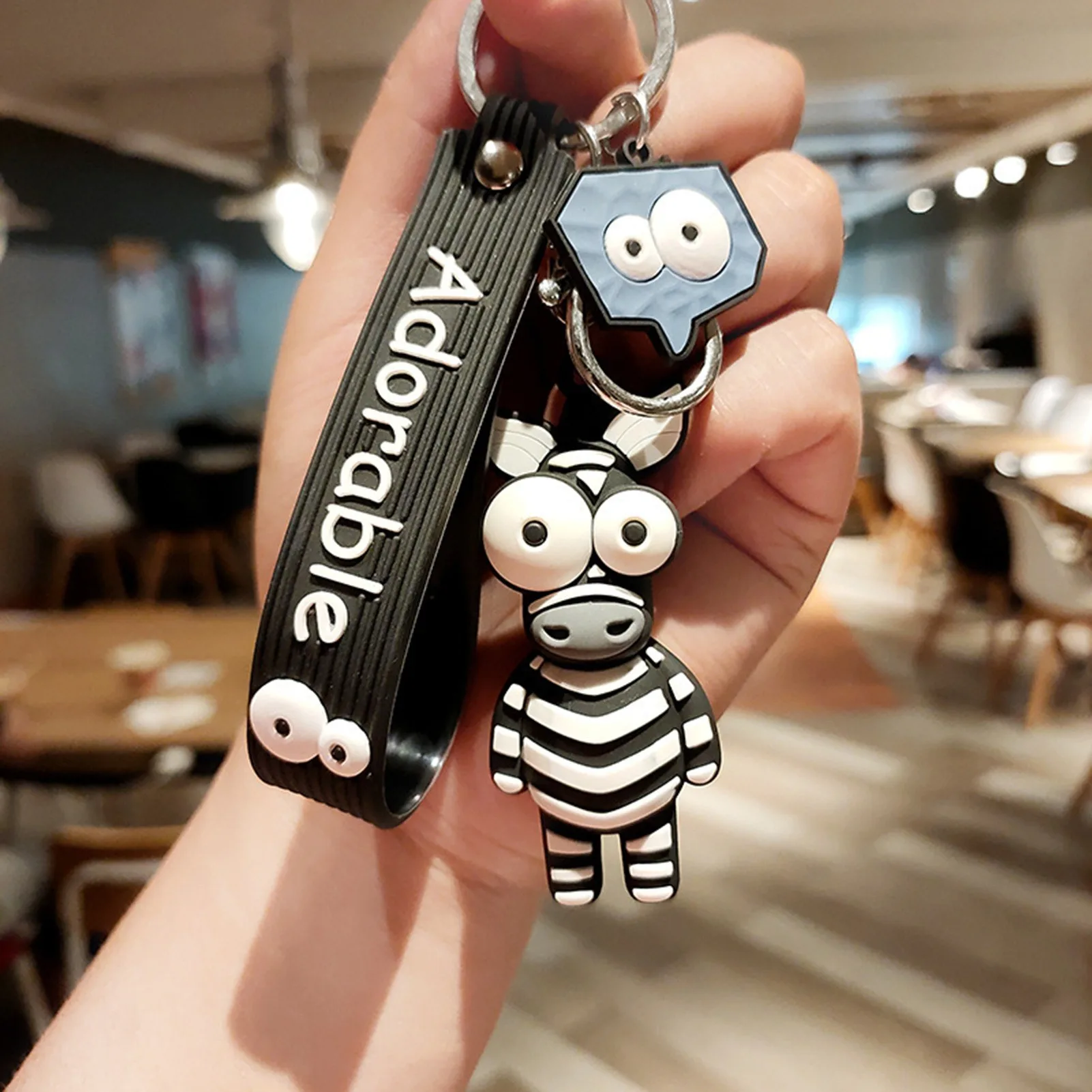 Novelty Ugly Big Eyes Funny Soft TPU Silicone Rubber Zoo Animals Pendant Strap Keychain Key Ring Holder Clip