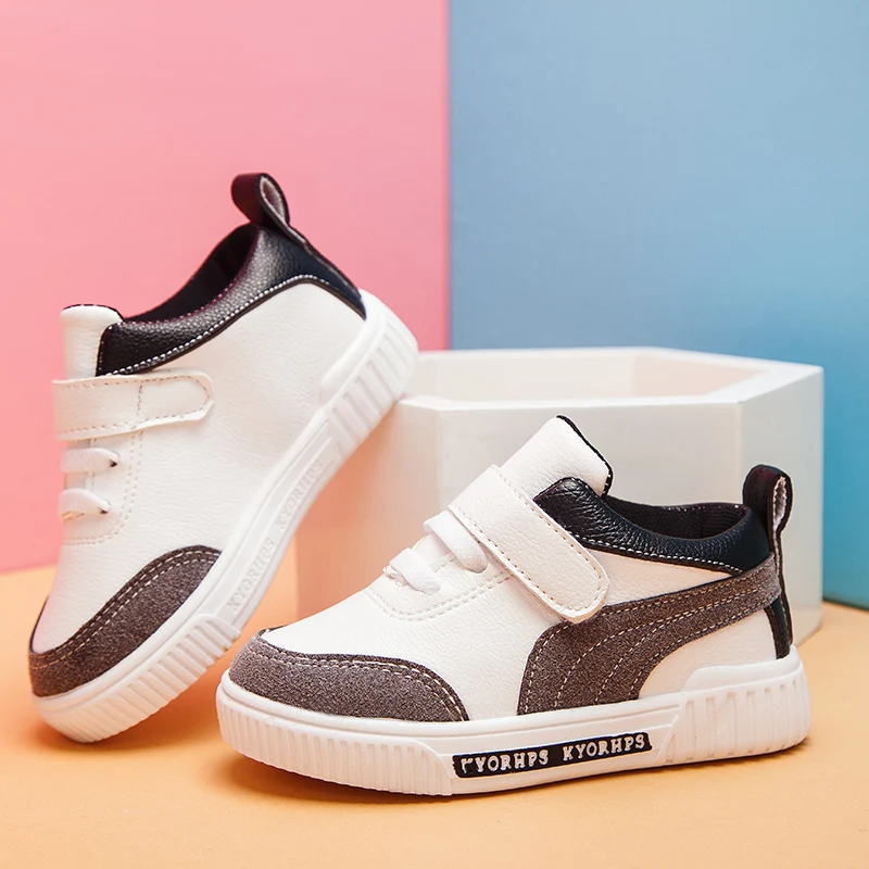 2022 New Fashion Baby Casual Shoes Kids Autumn Boy Sneakers Shoe Toddler Pu Leather Children Shoe Black White 1 2 3 4 5 6 Years