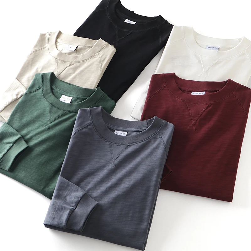 

Свободная футболка из чистого хлопка, бамбукового искусственного шелка oulder Sve Insert Design, повседневный базовый многослойный топ для молодых мужчин, осенний сезон