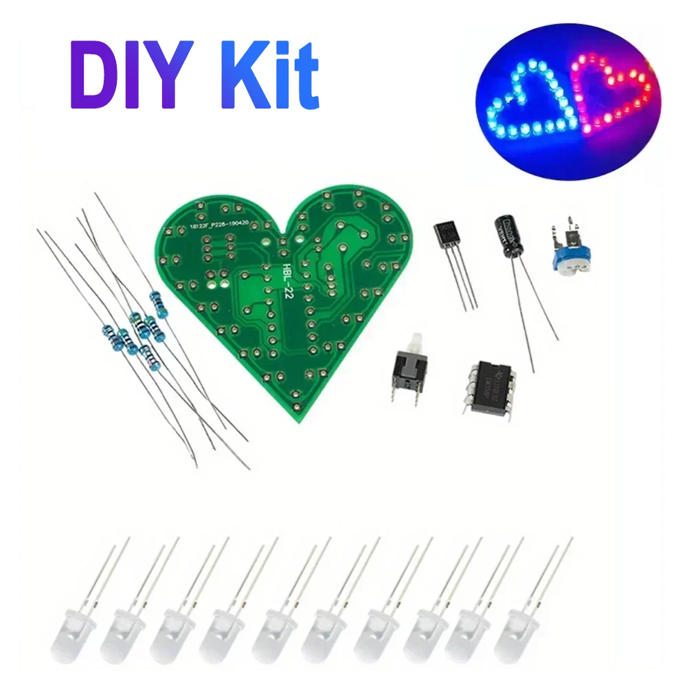 Love LED Set - Heart Shaped Breathing Light Kit DIY Breathing Light Electronic Kit Exercise Board Red/blue/white for DIY Parts