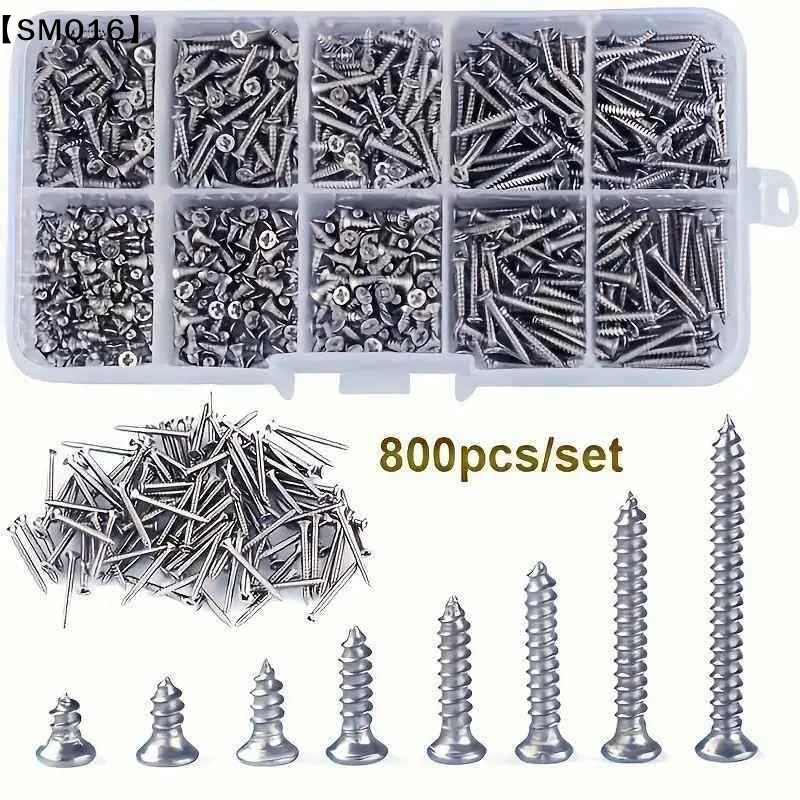800pcs Self Tapping Wood Screws Set, M2 Flat Head Sheet MetalScrew, Self Tapping Screws Assortment Kit【SMQ】
