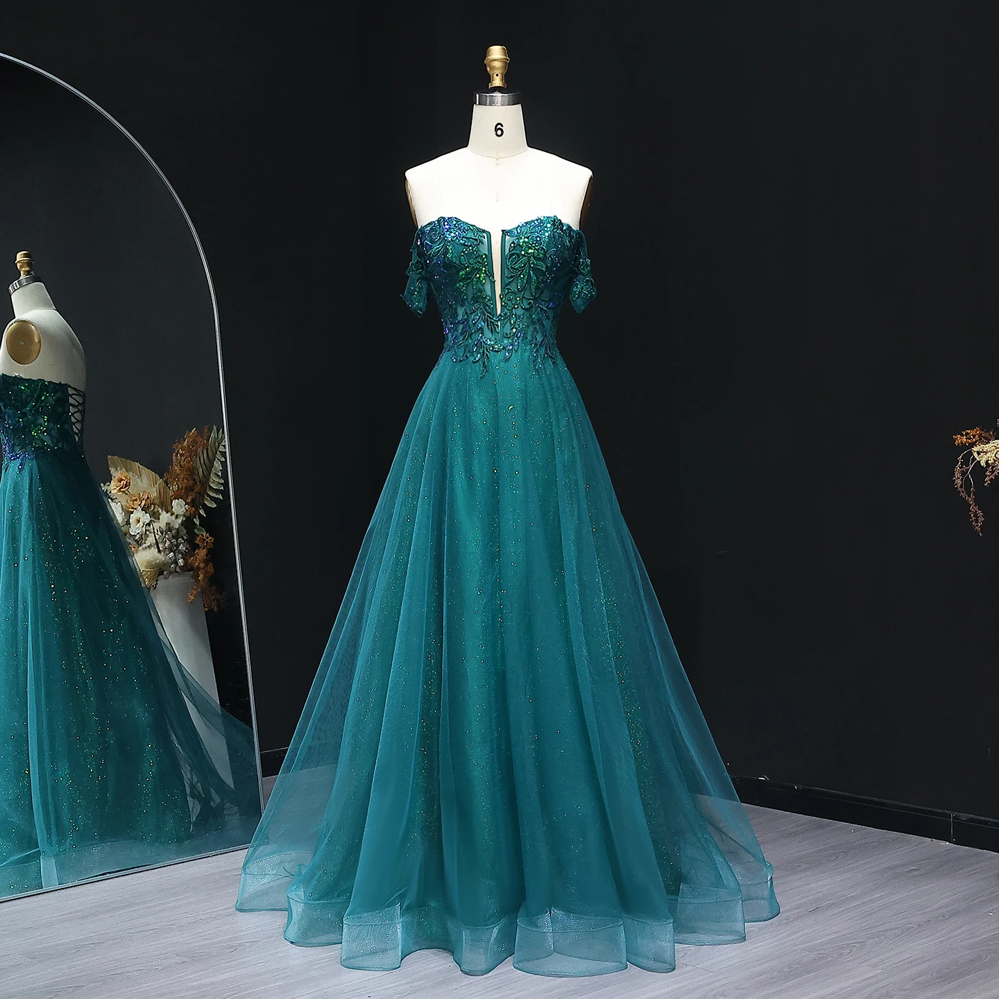 

Sharon Said Изумрудно-зеленый трапециевидный силуэт с открытыми плечами, длинные вечерние платья с открытой спиной и шнуровкой для женщин SH224, по индивидуальному заказу