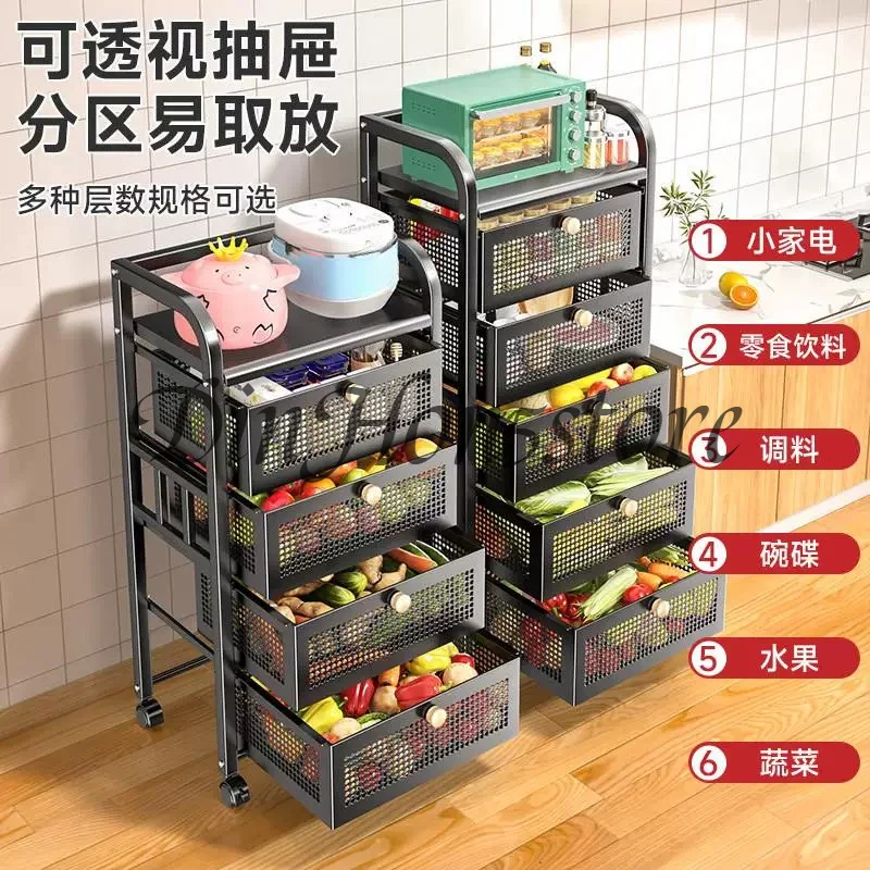 Rolling Pantry Cart with Metal Storage for Fruits Vegetables, Space-Saving Design Heavy-Duty Adjustable  Kitchen Rack