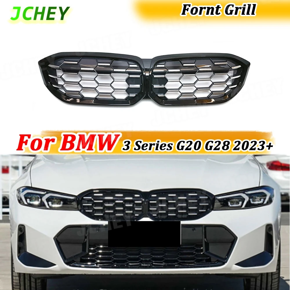 

JCHEY ABS Front Bumper Foglamp Mesh Grille Air Vent Trim for BMW 3 Series G20 G28 LCI 340I 2023+ Front Grill Frame Accessories