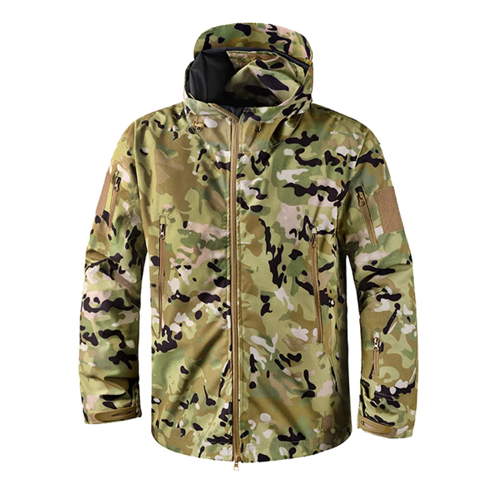 Spring Autumn Mens Mountain Hiking Hooded Jackets Outdoor Men Camo Softshell Tactical Coats Men Sharkskin Waterproof Jackets