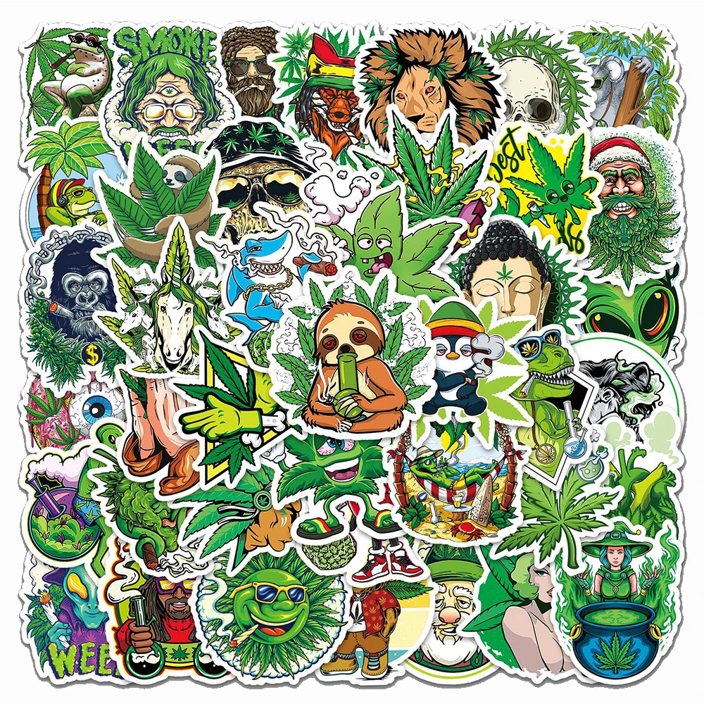 10/30/50pcs Cool Weed Smoking Stickers Funny Characters Leaves Sticker Skateboard Motorcycle Laptop Waterproof Graffiti Decals
