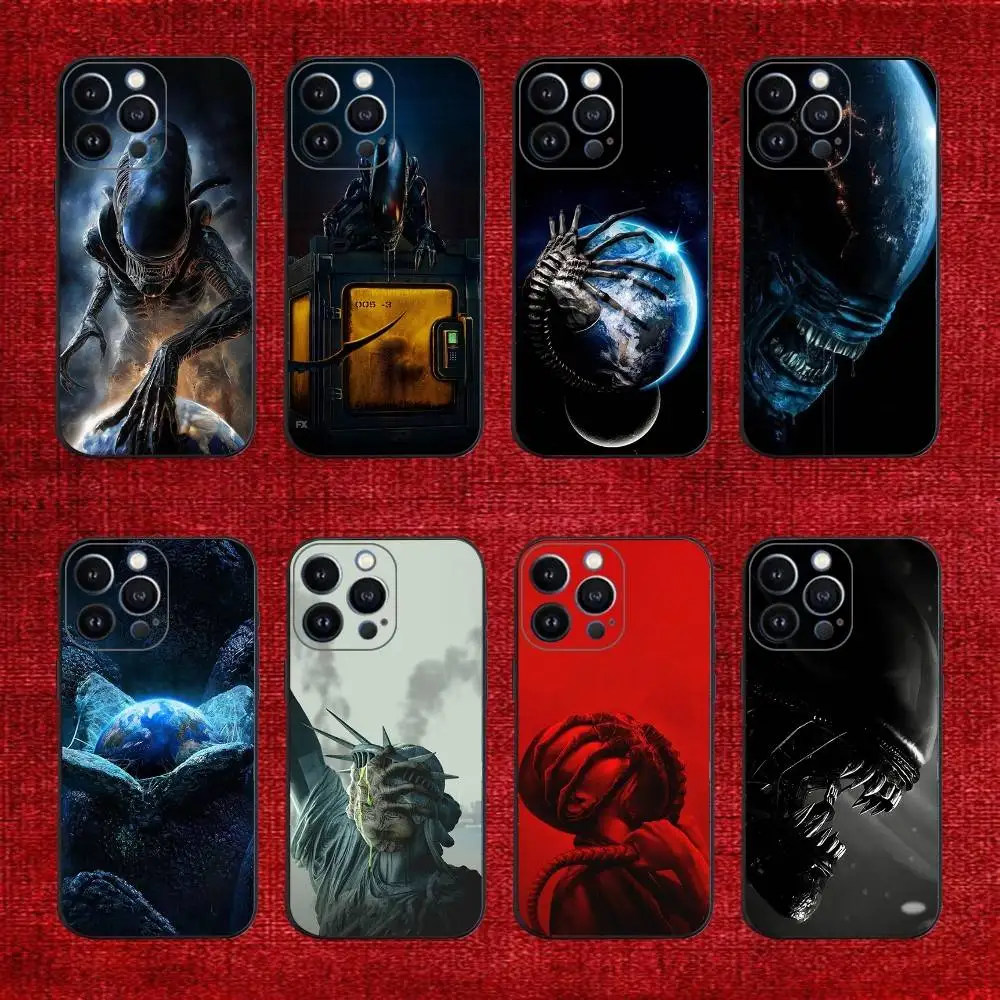 A-Alien E-Earth Xenomorph Phone Case For iPhone 16e,16,15,14,13,12,11,Pro,X,XS,Max,XR,Plus,Mini Soft Black Cover