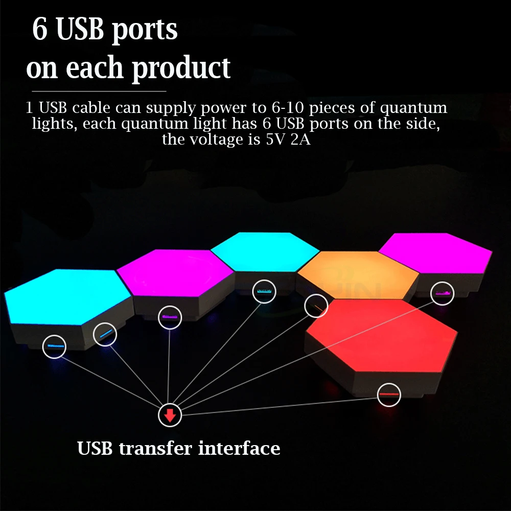 Imagem -06 - Ftoyin-lâmpada Quântica Hexagonal Led Lâmpada de Parede Sensor de Toque App Control Luz Noturna Controlo de Som Música Ritmo Decoração 610 Pcs