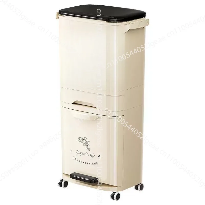 Double Inner Bucket Dry and Wet Separation Kitchen Bucket, Multi-layer No-bend Large Moving Cover