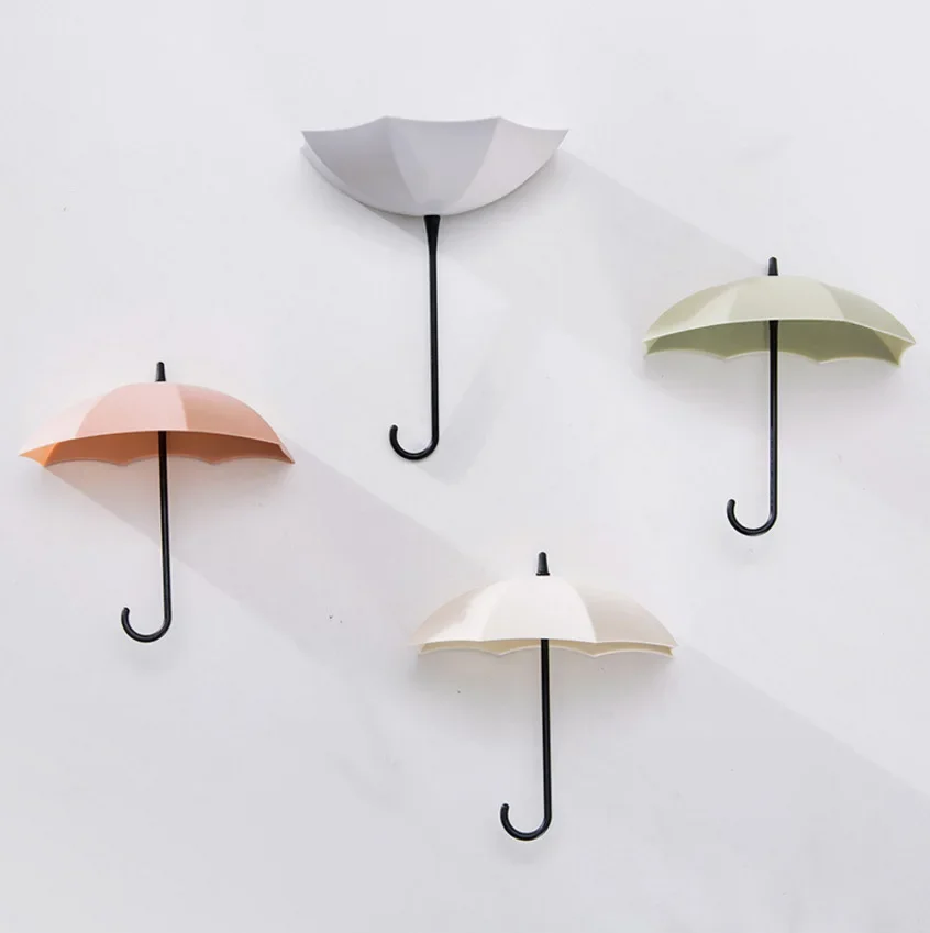 Cute Umbrella Shaped Hooks No-Punch Wall Hooks Kitchen Bathroom Coat Rack Key Organizer Home Storage Shelf Hooks