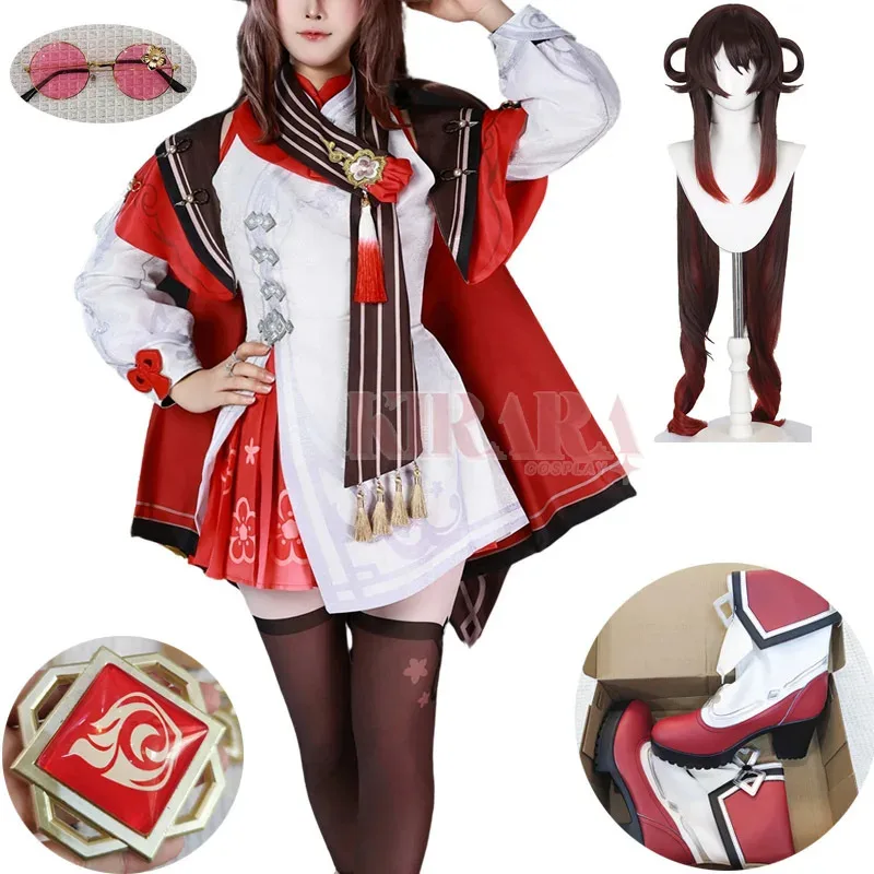 

Game Impact Hutao Cosplay Costume Wig Lantern Rite Skin Hu Tao Cherries Snow-Laden Cosplay Shoes Boots Women Carnival Outfits