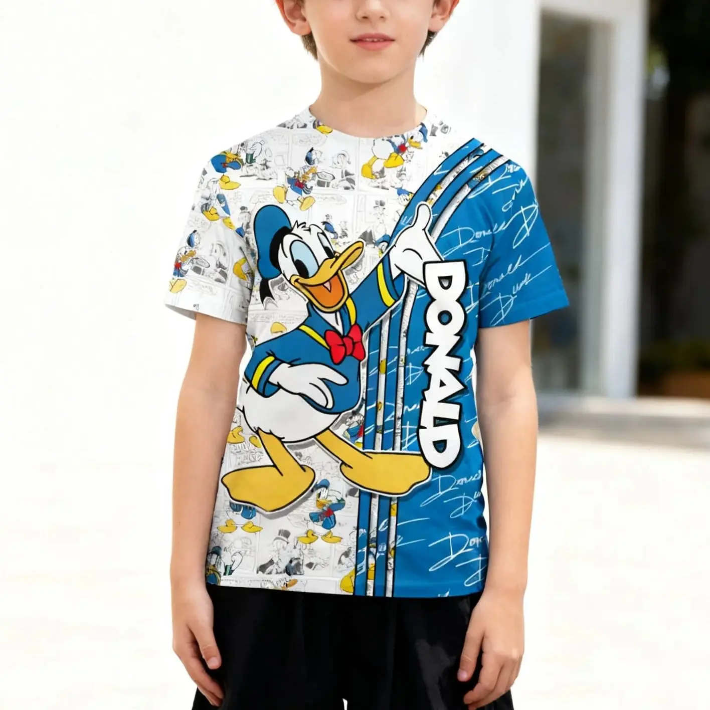 

2025 Donald Duck Cartoon Disney Summer Children's T shirts Boy Girl Tees Men's Women's T-shirts Unisex Family Matching Tops