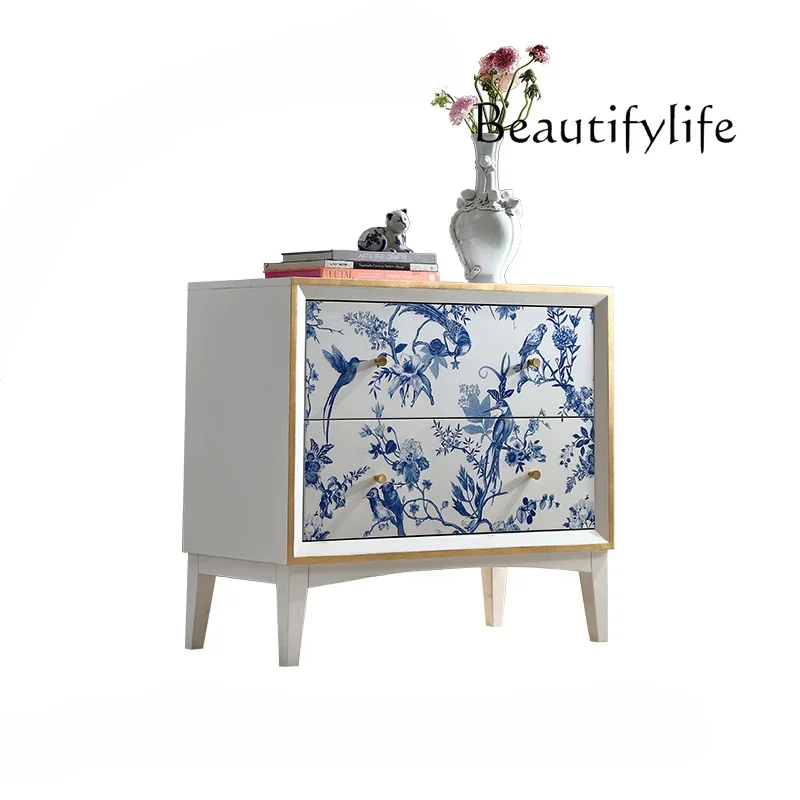 X35 Blue And White Porcelain White Solid Wood Multi-purpose Entrance Cabinet Storage Storage Decorative Cabinet Small Bucket Cab
