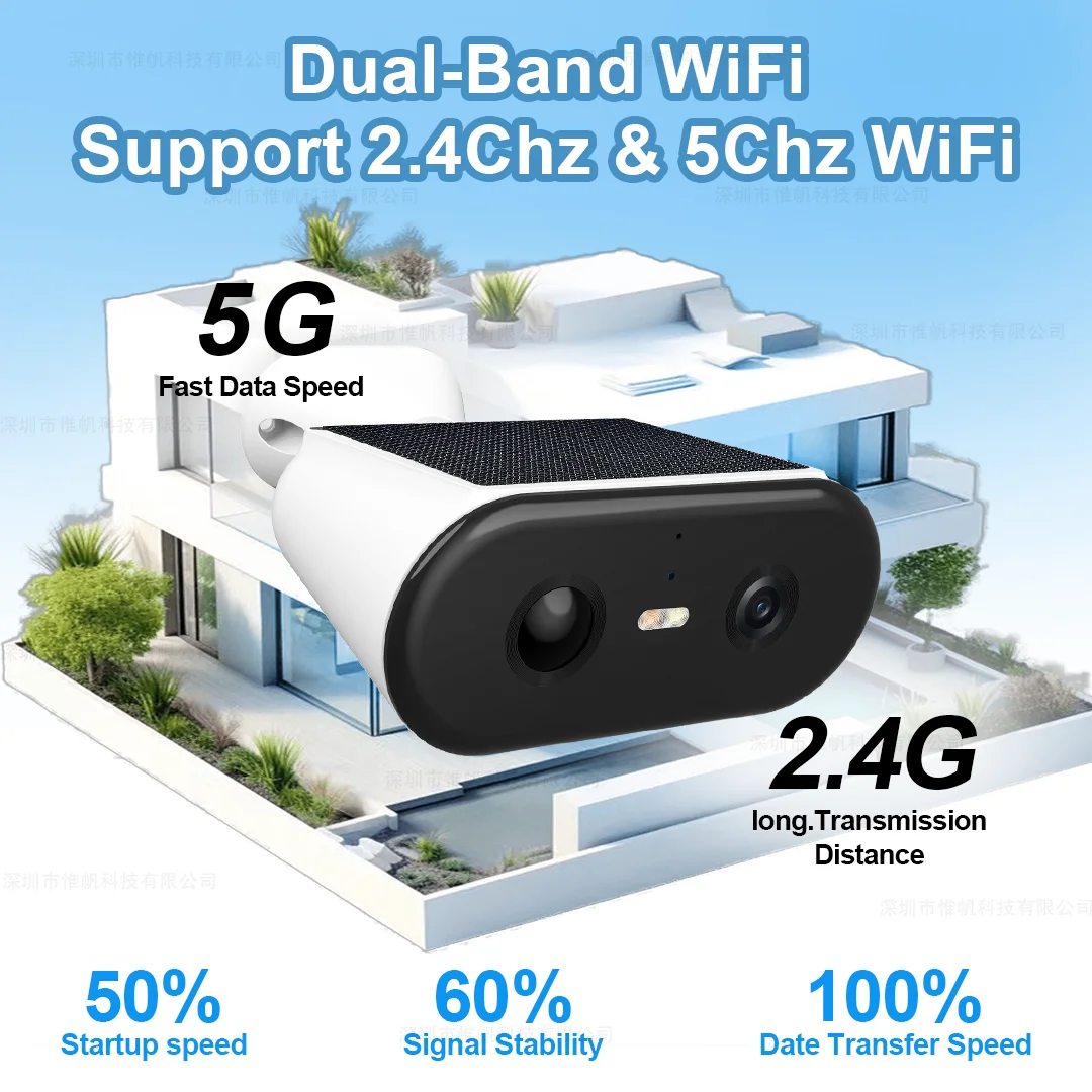 5MP Solar Camera 5G Wifi Wireless Battery Powered Outdoor  2K IP Camera PIR Smart Light Color Night Vision AI Detect Battery Cam