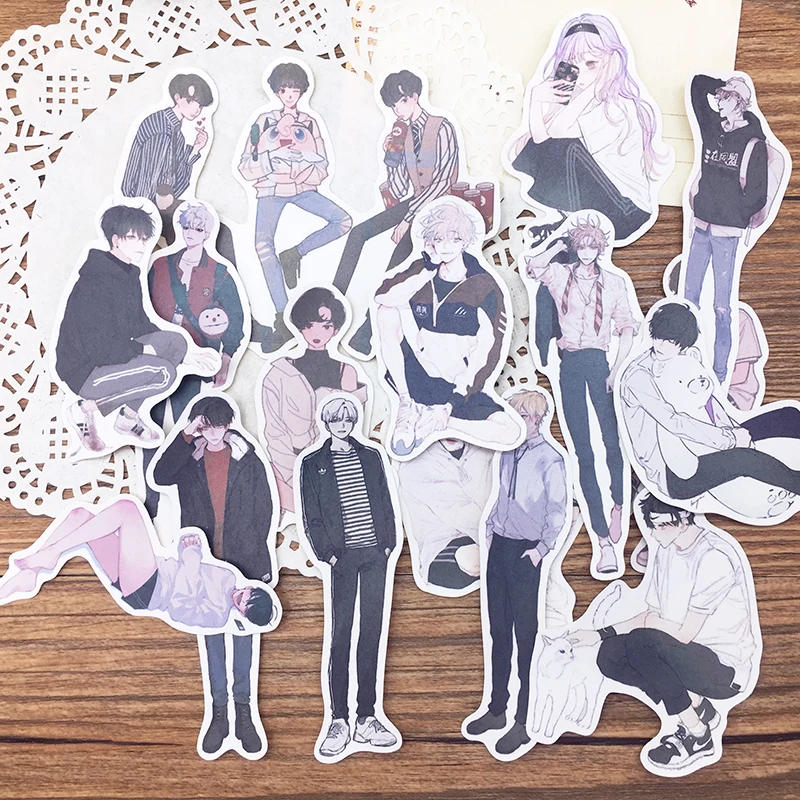 32pcs Fashion Boy Handbook Sticker Character Stickers DIY Scrapbook Base Collage Phone Case Diary Album Happy Planner
