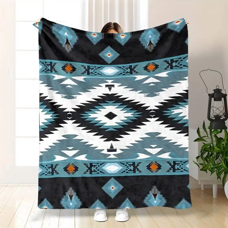 Southwestern Aztec Geometric Pattern Throw Blanket Tribal Boho Themed Soft Blanket Rustic Cozy Decor