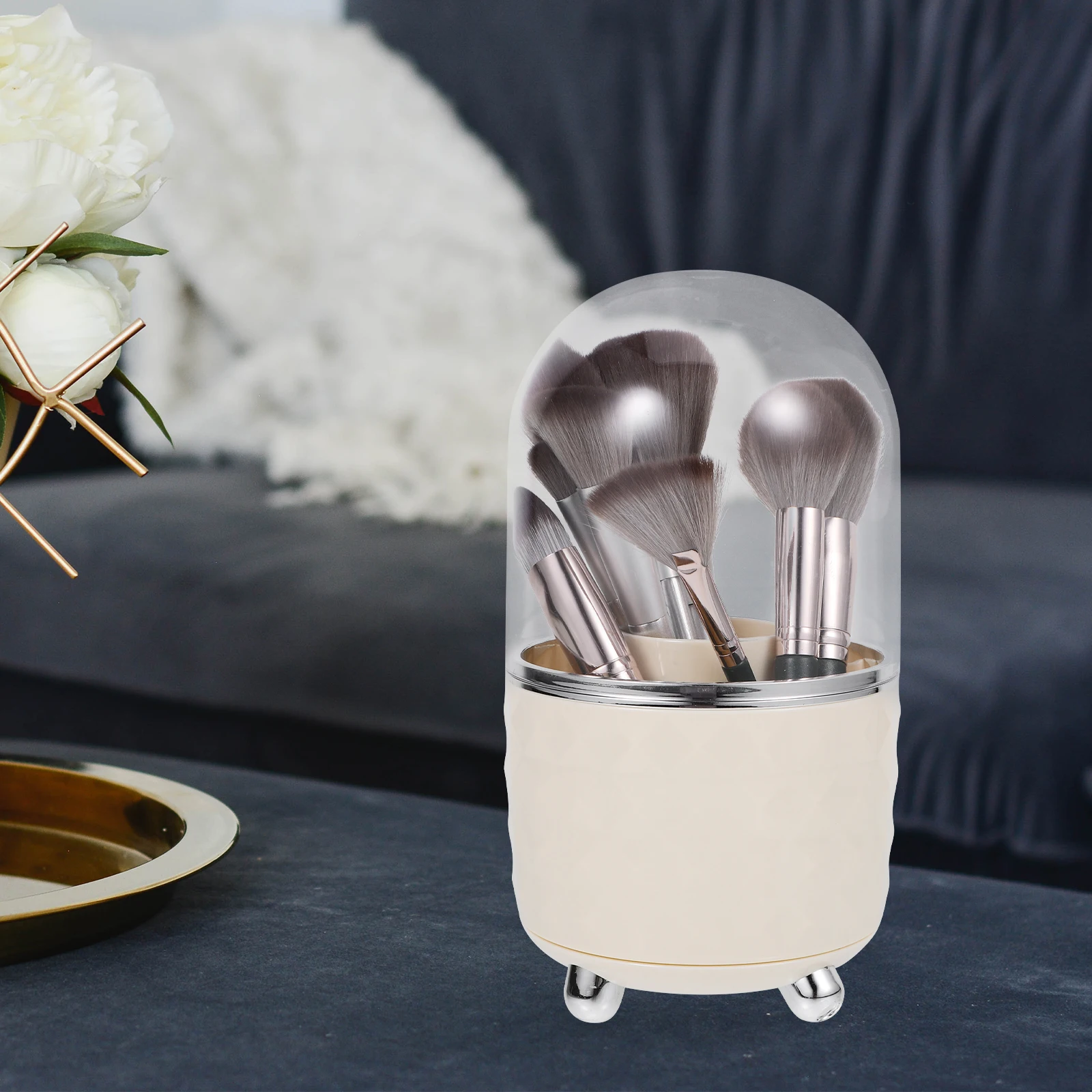 

Large Capacity Rotating Makeup Brush Storage Organizer With Lid, Dustproof Brush Holder For Desktop