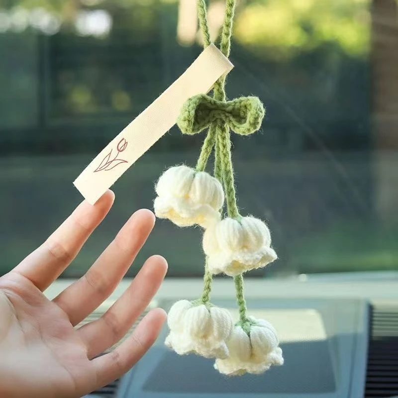 

Handmade Lily of the Valley Car Charm，Finished & Ready to Use，Rearview Mirror Decor，Car Hanging Ornament