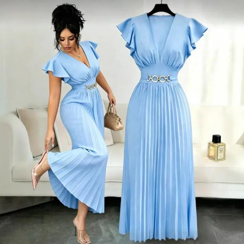 New V-neck Ruffle Edge Sleeves Solid - Image 3
