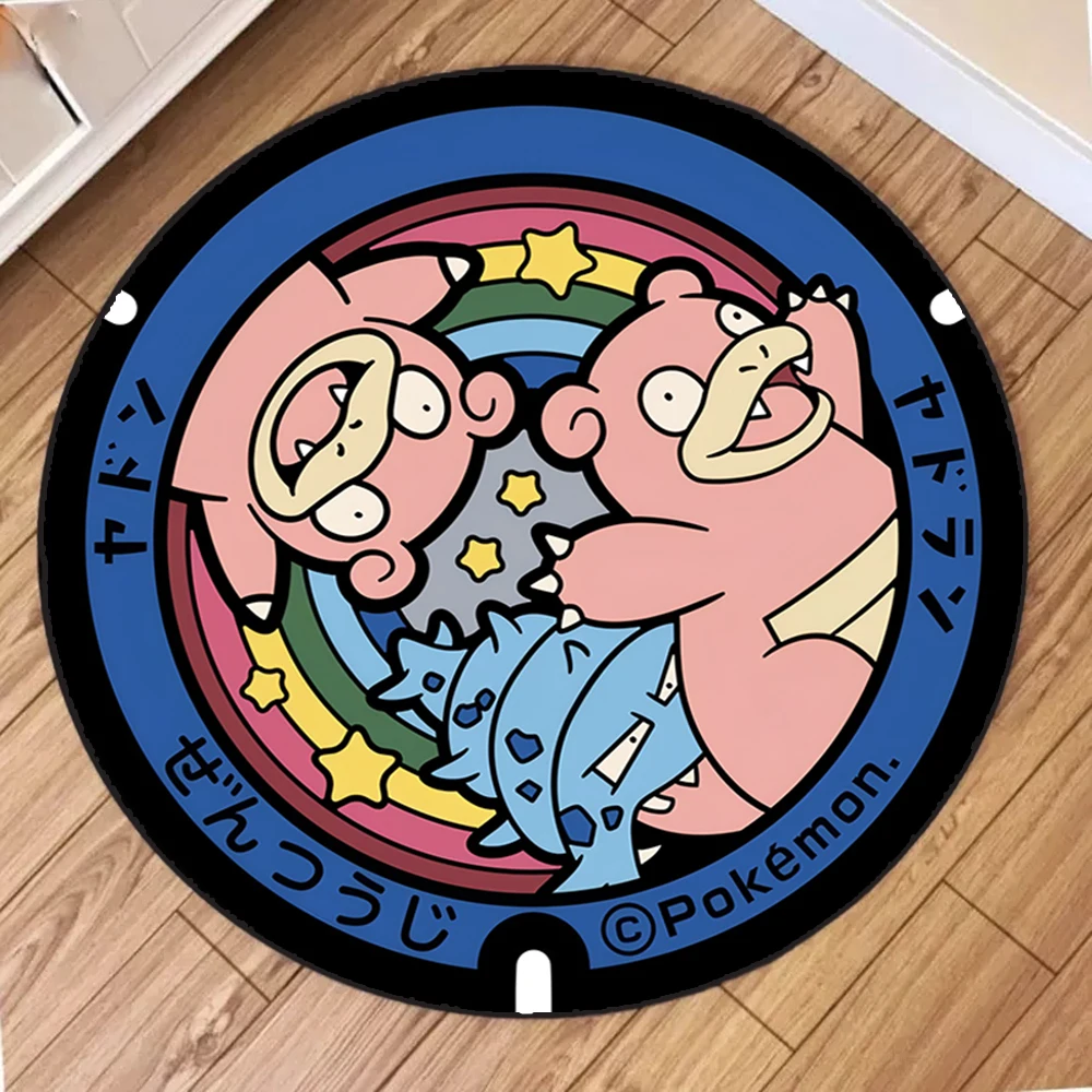 MINISO Pokémon Gamer Slowpok Round Rug for Bedroom Living Room Rug Man's Cave Game Room Swivel Chair Mat Lounge Sofa Floor Mat