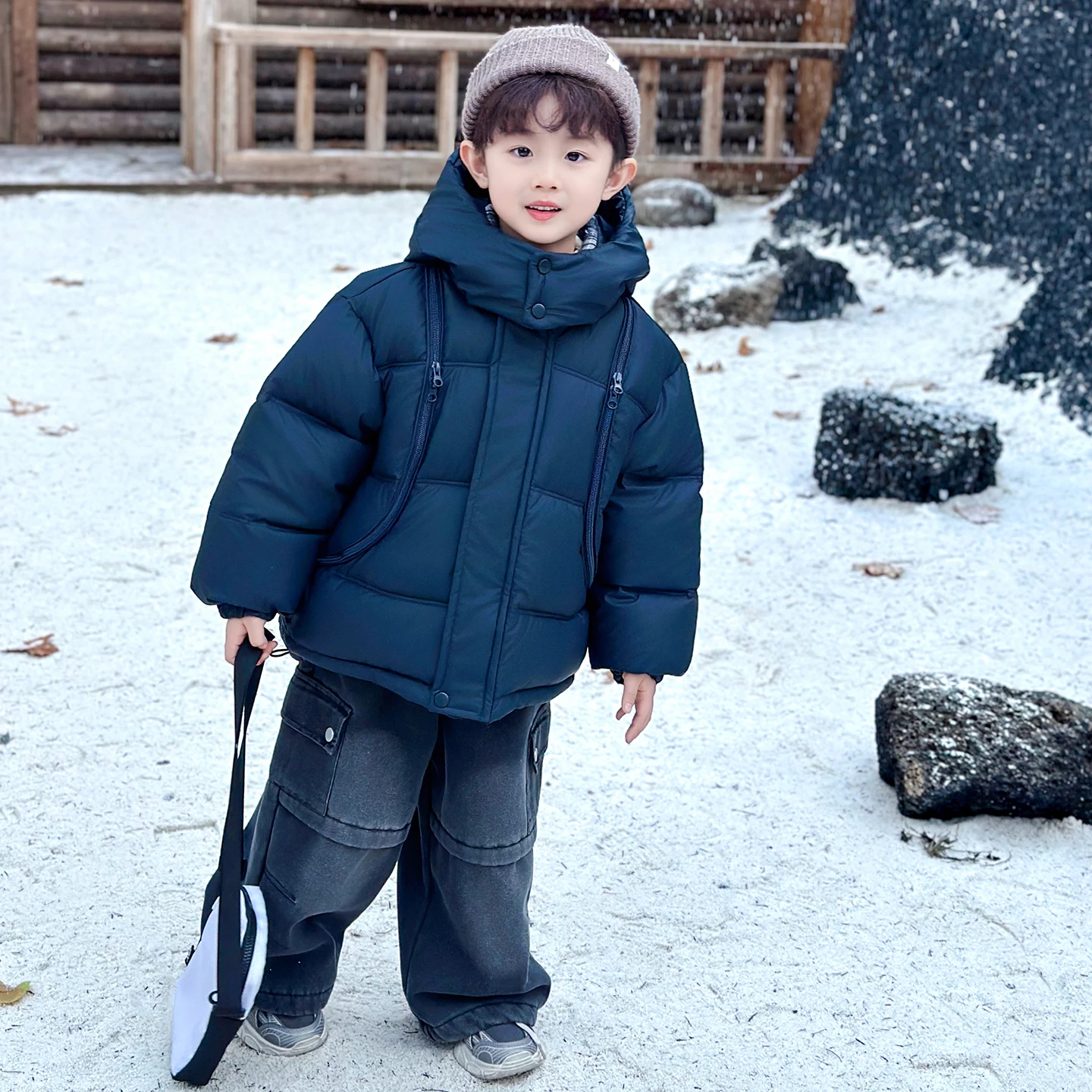 

Boys Thiened Fce Lined Cotton Jaet Winter Warm Coat Children's Faionable Trendy Inner Cotton Clothes for Teens