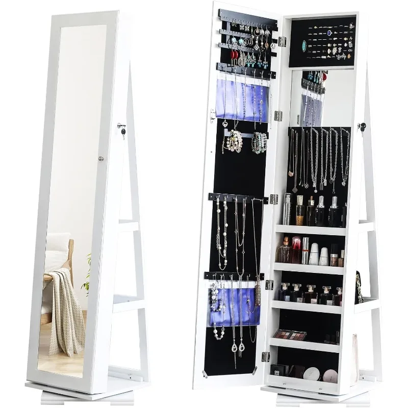 Jóias Armário com 360 Rotation Base, Espelho Autoportante, Cosmetic Storage, 57x0 Polegada