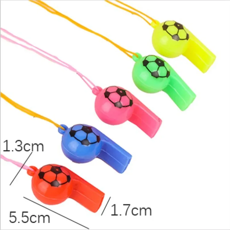 10Pcs Mini Plastic Whistle With Rope Multifunction Football Cheer Whistle Kids Random Gifts