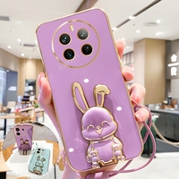 Realme12pro Plating Rabbit Holder Lanyard Case For Oppo Realme 12 Pro Plus 11 9 8 C55 C53 C67 Realme12 Lite Silicone Stand Cover