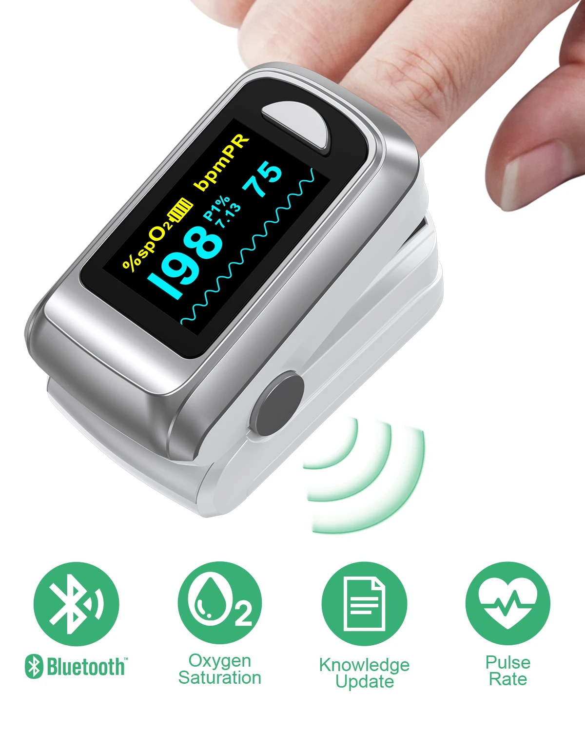 HealthTree Finger Pulse Oximeter Blood Oxygen Saturation SpO2 PI Oximetro De Dedo Pulsioximetro Oxymeter Bluetooth APP Control