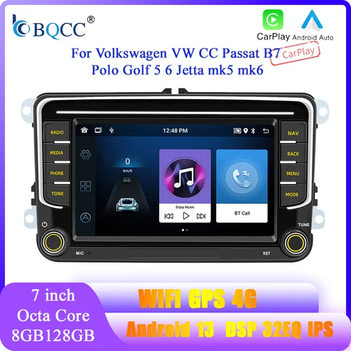 BQCC 7 ""Android 13 Octa Core reproductor de coche Mirrorlink Carplay WIFI GRS para Volkswagen VW CC Passat B7 Polo Golf 5 6 Jetta mk5 mk6