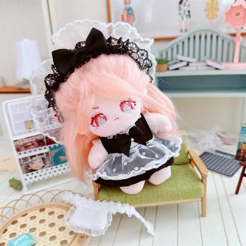 

10cm Mini Kawaii Lolita Black White Maid Attire Dress Suit Plush Doll Cute Soft Stuffed Idol Cotton Doll for Girl Kids Fans Gift