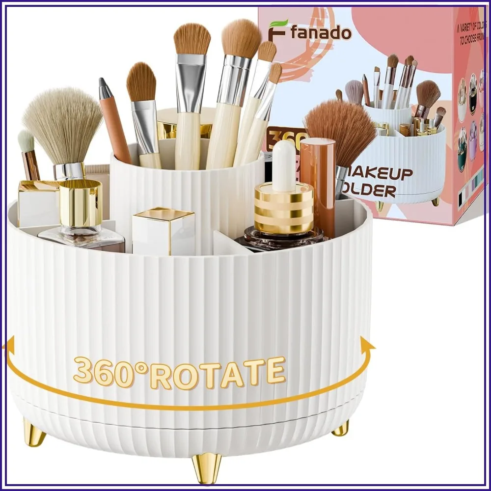 

360° Rotate Makeup Brush Holder Organizer, Countertop Skincare Storage for Vanity, Desktop, Bathroom