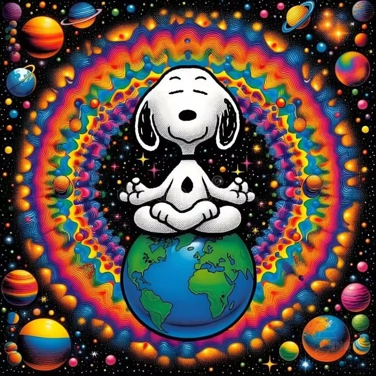 Jigsaw Puzzle 500PCS/1024 PCS Cosmic Galaxy Planets Meditating Cartoon Dog Trippy Rainbow Artwork DIY Tabletop Decor