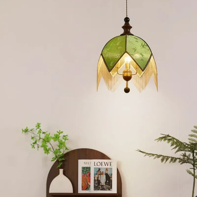 Vintage French Medieval Style Fabric Chandelier Wabi Sabi Retro Pendant Light for Bedroom Restaurant B and B Book Room Decor