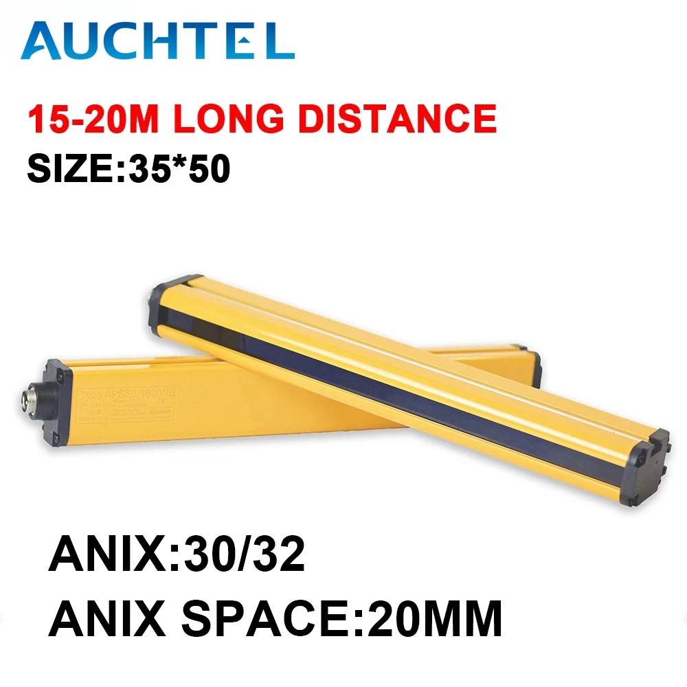 AUCHTEL 35x50 Light Curtains 30/32 Beams 20mm Spacing Safety Protection 3m 5m 10m 15m 20m Long Distance Customize Photo Sensor