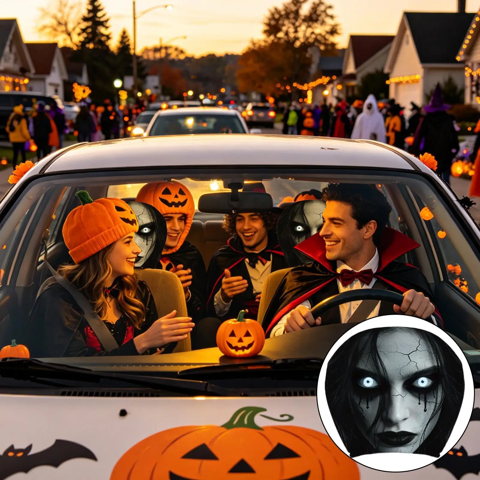 2pcs Scary Headrest Cover Halloween Decoration Accessories Hilarious Car Headrest Protector for Men Women Family Friends