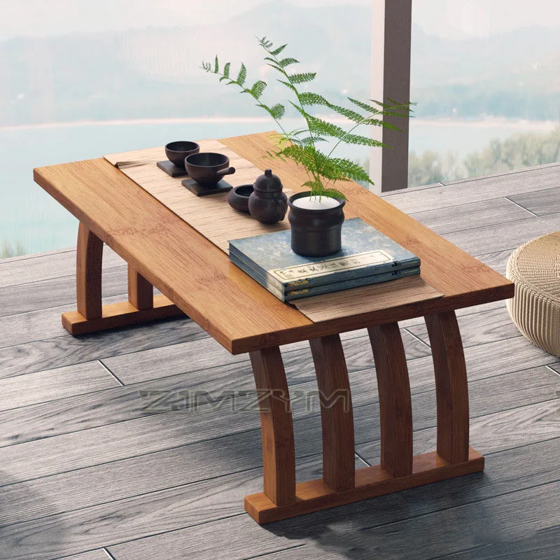 Vintage Arc Bay Window Table Thickened Bamboo Tatami Balcony Low Table Aesthetic Unique Computer Tea Coffee Tables Furnitures