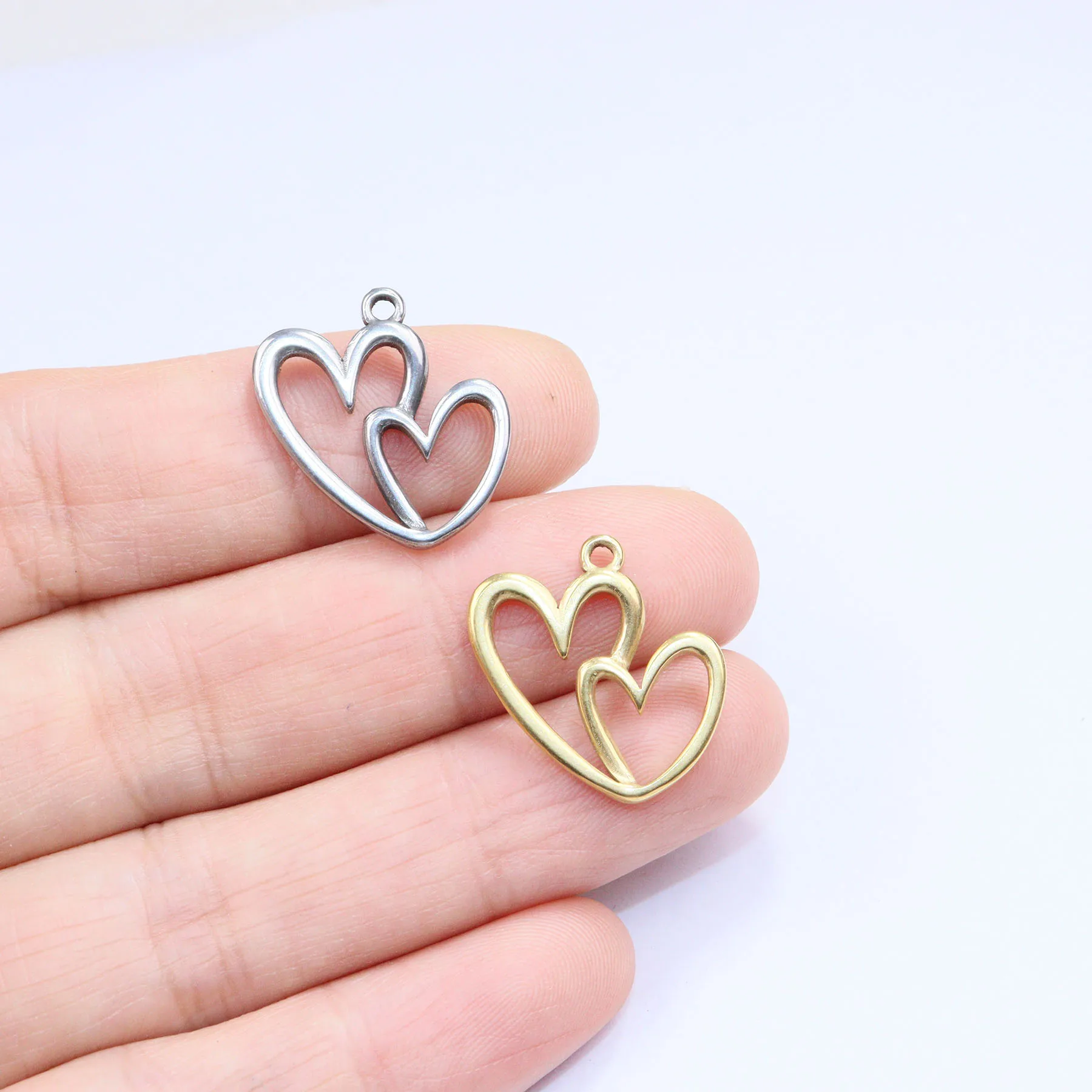 5pcs Wholesale Stainless Steel High Quality Heart Antiallergic Charms Pendant DIY Necklace Earrings Bracelets Unfading 2 Colors