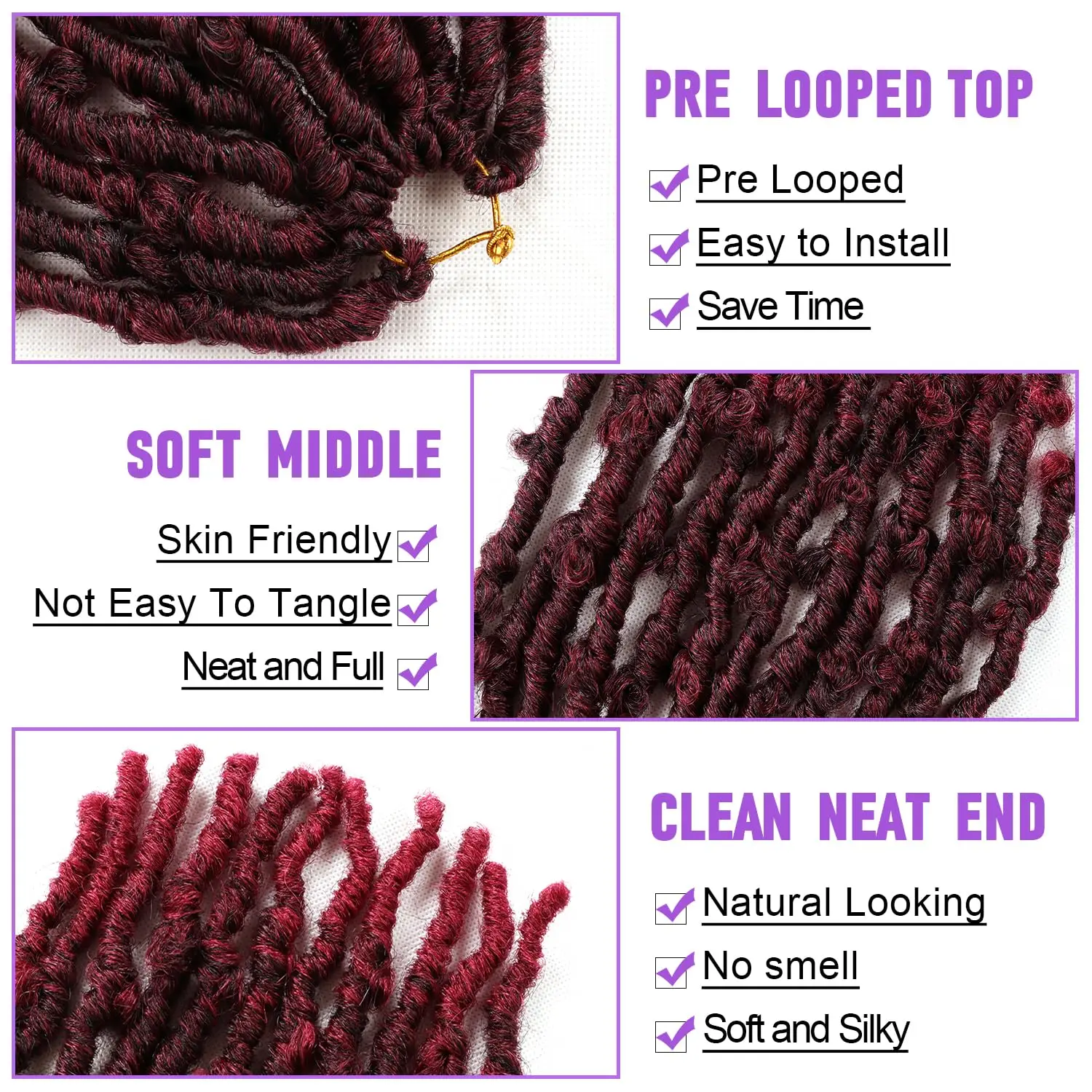 1/8 Packs Pre Looped Butterfly Locs Crochet Hair Burgundy Red Distressed Locs Crochet Braids Soft Butterfly Synthetic Faux Locs